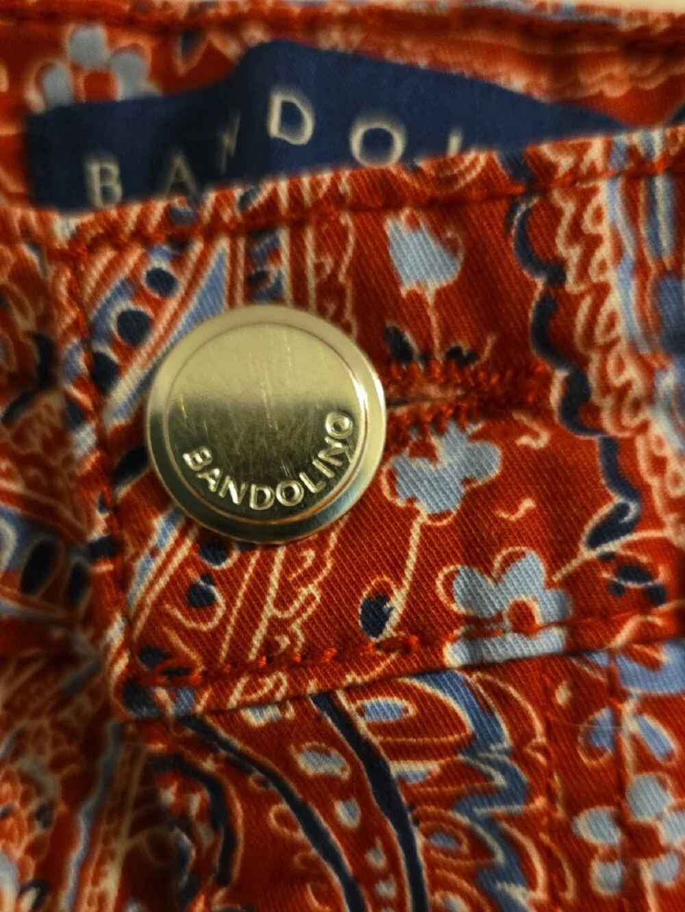 Bandolino Red Paisley Bermuda Shorts with Light Blue Highlights